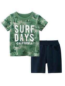 GLEAMING GRAIN Little Boys Shorts Set Toddler Boys 100% Cotton Summer Short Sleeve T-Shirts and Shorts Clothing Sets 2PCS