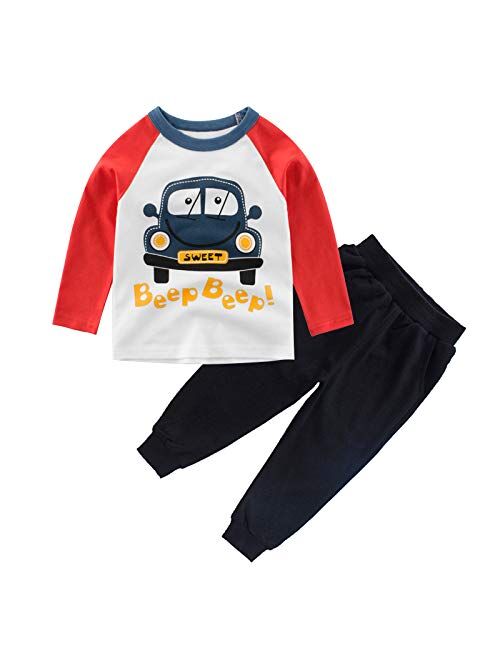 IjnUhb Dinosaur Toddler Boy Clothes Long Sleeve Shirt and Childrens Pants Set,2 Piece Kids Outfit Boys