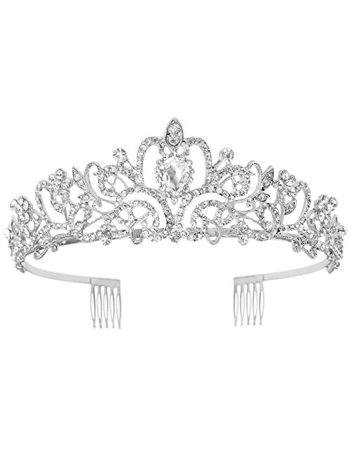 Sgxyrzmx Silver Crowns for Women Rhinestone Weddings Birthdays Parties Quinceanera Girls' Princess Queen Witch and Bride Crystal Tiara with Combs