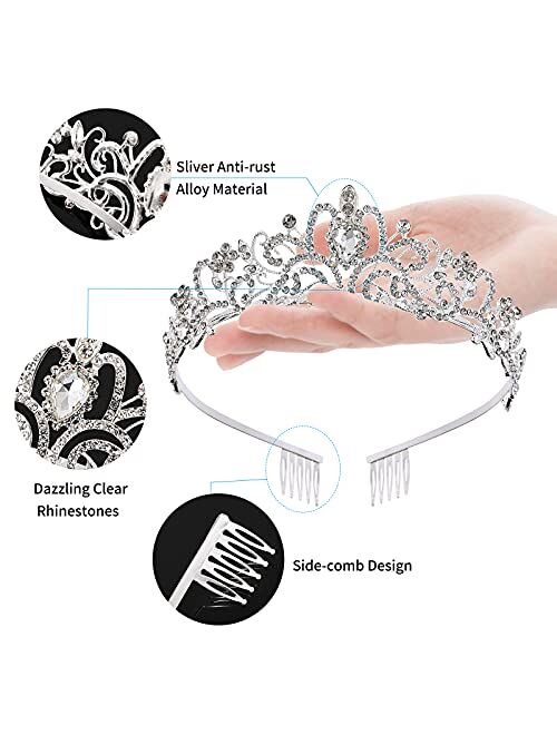 Sgxyrzmx Silver Crowns for Women Rhinestone Weddings Birthdays Parties Quinceanera Girls' Princess Queen Witch and Bride Crystal Tiara with Combs