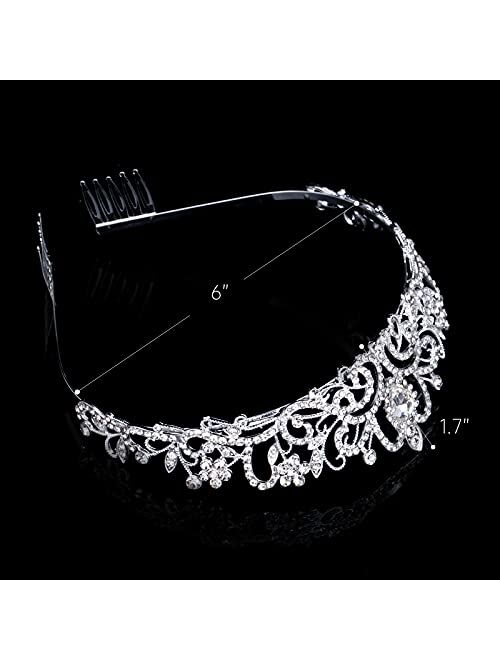 Sgxyrzmx Silver Crowns for Women Rhinestone Weddings Birthdays Parties Quinceanera Girls' Princess Queen Witch and Bride Crystal Tiara with Combs
