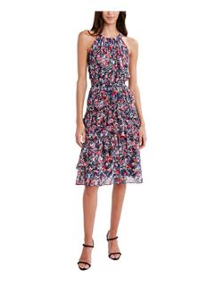 BCBGMAXAZRIA Women's Fit and Flare Tiered Ruffle Halter Neck Cocktail Dress