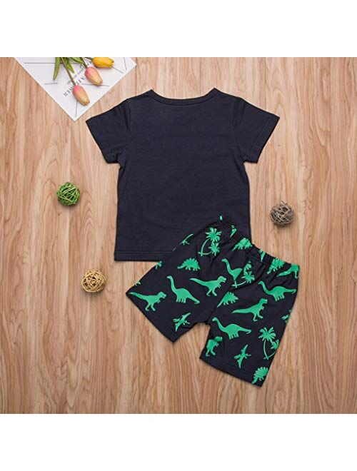 Charm Kingdom 2Pcs Toddler Kids Boys Summer Cartoon Crocodile T-Shirt Tops Plaid Shorts Outfits Set Clothes