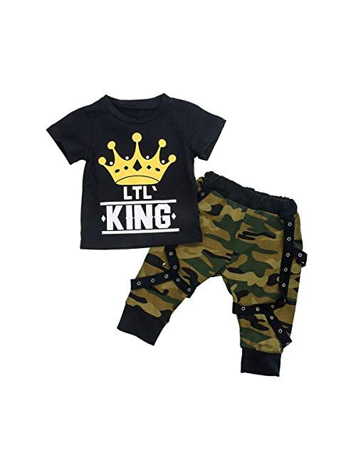 Madjtlqy Toddler Baby Boy Girl Camo Pants Clothes Short Sleeve Letter Printed Tee T-Shirt 2pcs Camouflage Outfits Set