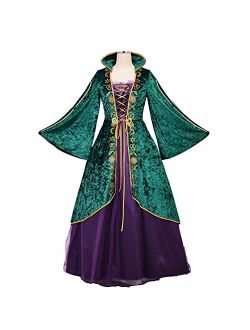 Fortunehouse Sfwxcos Witch Cosplay Halloween costume hocus pocus Dress Medieval Green Renaissance Dress Robe Sets for Women