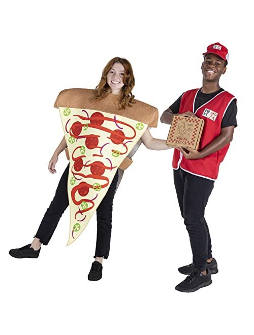 Hauntlook Pizza Delivery Guy and Pizza Slice - Funny Outfits and Halloween Couples Costume