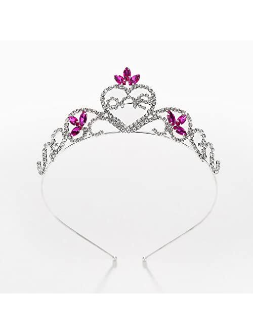 SWEETV Baby Girls 1st Birthday Tiara Headband, Pink Infant First Birthday Crown Party Hat, Rhinestone Princess Hairband for Kids