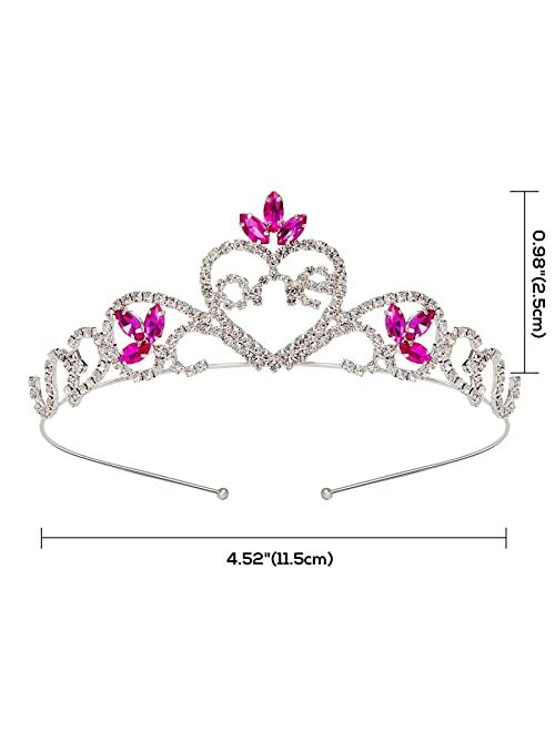 SWEETV Baby Girls 1st Birthday Tiara Headband, Pink Infant First Birthday Crown Party Hat, Rhinestone Princess Hairband for Kids