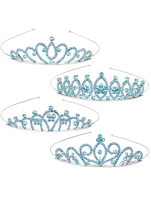 CUBACO 4pcs Princess Crown for Girls, Silver Girls Tiaras Small Tiara Birthday Crown for Girls, Princess Crown