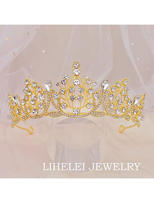 LIHELEI Crystal Crown Tiara for Women, Vintage Tiara Wedding Crown for Brides, Princess Tiara for Girls Halloween Birthday Party