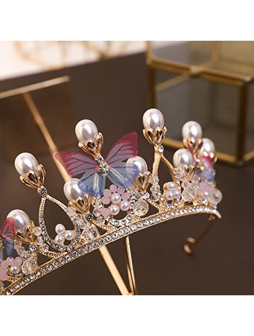 COCIDE Butterfly Tiara and Crown for Girls Gold Tiara for Women Pearl Headband Hair Accessories for Birthday Party Wedding Flower Girl Decoration Accessory