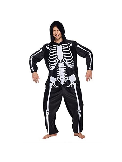 ReneeCho Skeleton Pajamas Hoodie Halloween One Piece Jumpsuits Black