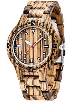Dentily Wooden Watches for Men Handmade Colorful Bamboo Wood Watch Analog Quartz Men's Wooden Watch