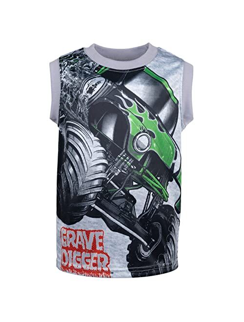Monster Jam Trucks 3 Piece Outfit Set: T-Shirt Tank Top French Terry Shorts