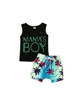 EQSJIU Baby Boys Outfits Summer Clothes 2Pcs Shorts Set Cute Mamas Boy Print Tank Top Beach Style