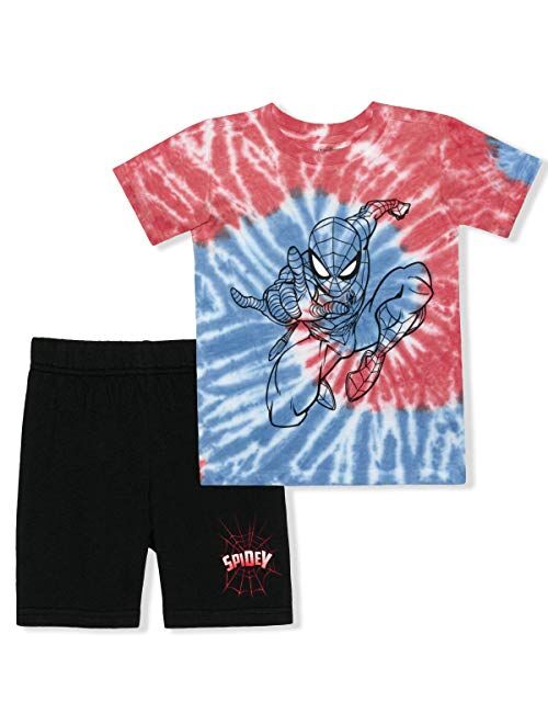 Marvel 2 Pack Short Sleeve Spiderman Tie Dyed Tee Shirt and Shorts Set for Boys, Blue, Size 2T