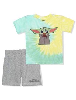 2 Pack Baby Yoda Tie Dyed Short Sleeve Tee Shirt and Shorts Set for Boys