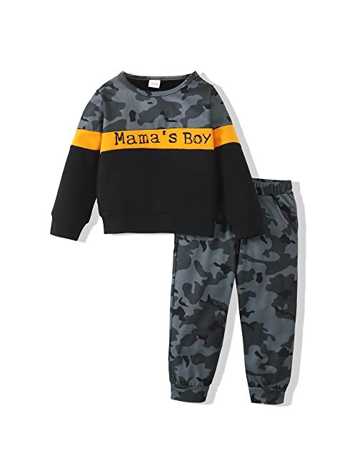 veikimous Toddler Baby Boy Clothes Little Boy Clothing Long Sleeve Cotton Boy Sweatshirt Camo Pants 2PCS Outfit Set