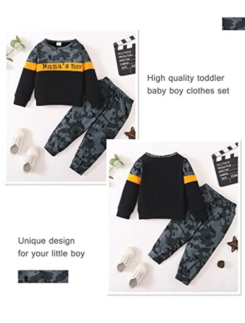 veikimous Toddler Baby Boy Clothes Little Boy Clothing Long Sleeve Cotton Boy Sweatshirt Camo Pants 2PCS Outfit Set