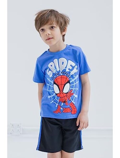 Marvel Spidey and His Amazing Friends Miles Morales Spider-Man Graphic T-Shirt Mesh Shorts Outfit Set Toddler to Little Kid