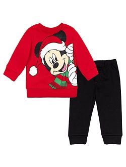 Mickey Mouse Christmas Holiday Fleece Pullover Sweatshirt & Pants Set