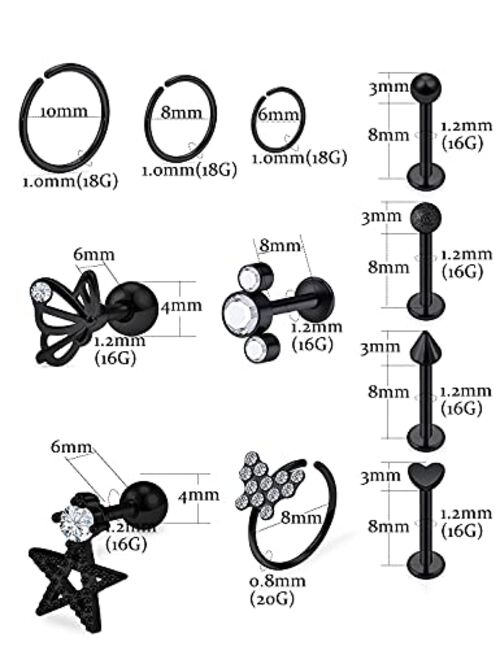 Oufksiyy Tragus Piercing Jewelry 16G Surgical Steel Tragus Earrings for Women Tragus Ring Stud Tragus Hoop Butterfly cz Tragus Stud for Men Tragus Piercings Jewelry Retai