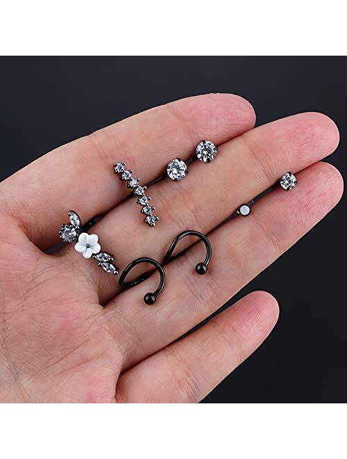 Ubjuliwa 27Pcs 16G Cartilage Earrings Stud Hoop for Women Stainless Steel Helix Piercing Tragus Earrings Forward Conch Piercing Jewelry