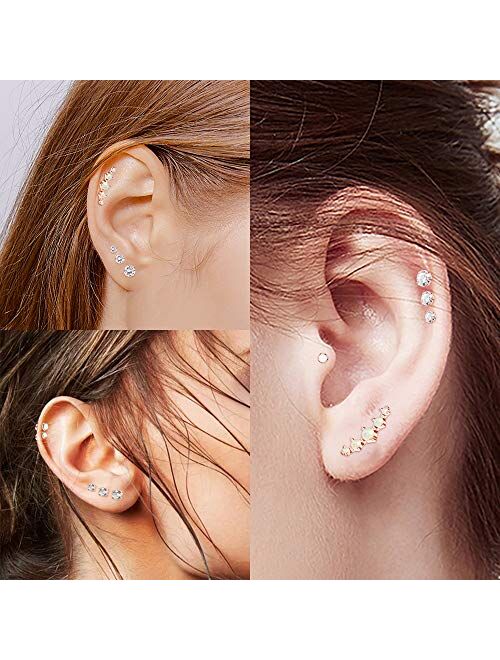 Besteel 16G Stainless Steel Cartilage Stud Earrings CZ Helix Tragus Daith Conch Monroe Piercing Set for Women Men