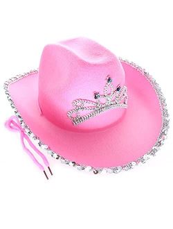 GIFTEXPRESS Pink Cowboy Hat With Tiara - CHILD SIZE, Pinky Felt Cowboy Hat for Western Costume, CowGirl Pretend Plays
