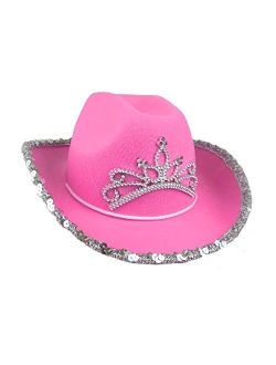 Rhode Island Novelty Child Pink Cowboy Hat with Blinking Tiara (1-Pack)