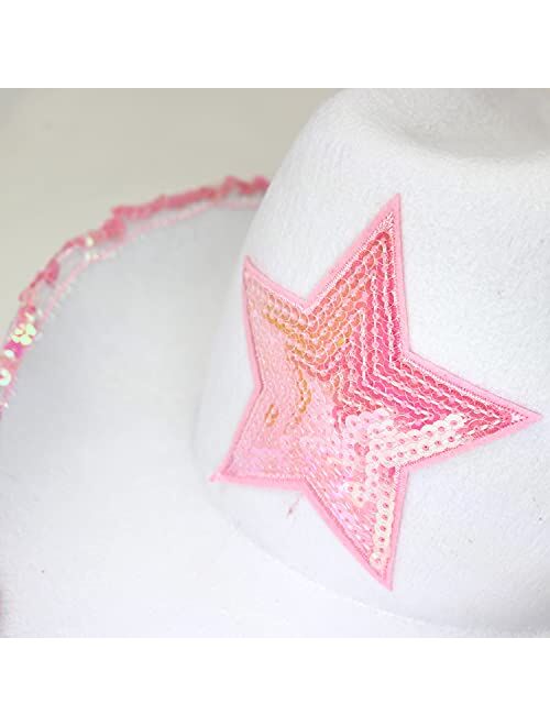 GIFTEXPRESS White Felt Cowgirl Hat with Pink Sequin Star, Country Themed Party Cowboy Dressup Play Costume Hat