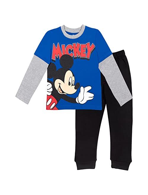 Disney Mickey Mouse Boys Long Sleeve T-Shirt and Fleece Jogger Pant Set