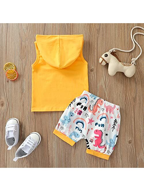 KnniMorning TEES Boy's 2Pcs Sleeveless Clothes Set Letter Printing Hooded Top Camouflage Shorts Toddler Boy Summer Suit
