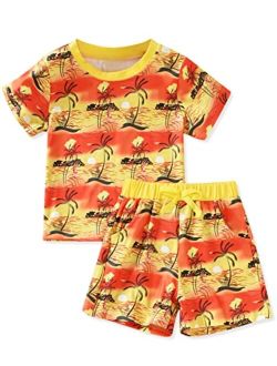 Aalizzwell Toddler Little Boys Girls Summer Outfits Hawaiian Floral T-Shirt Shorts Set Beach Clothes
