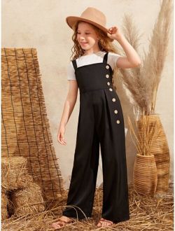 Girls Button Side Plicated Detail Cami Jumpsuit Without Tee