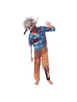 Wounded Boy Zombie Costume,Realistic & Scary Kids Zombie Costume for Halloween Dress Up Parties, Role Playing, The Walking Dead Themed Parties-S