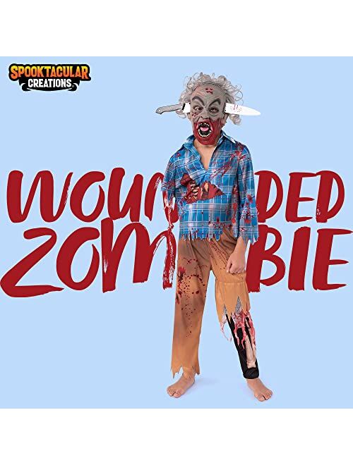 Spooktacular Creations Wounded Boy Zombie Costume,Realistic & Scary Kids Zombie Costume for Halloween Dress Up Parties, Role Playing, The Walking Dead Themed Parties-S