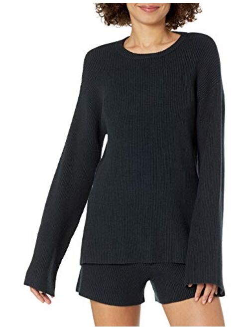 The Drop Women's Alice Crewneck Back Slit Ribbed Pullover Sweater