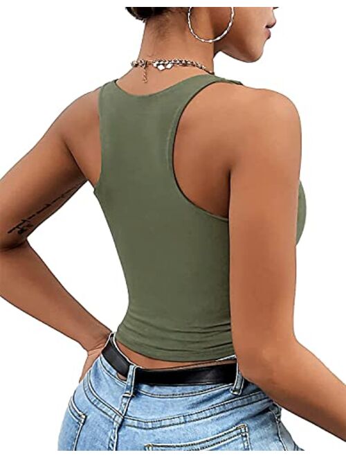 CYVESOULA Women's V Neck Sleeveless Racerback Basic Crop Tank Top Workout Shirt Fitted Crop Top Tee Shirts