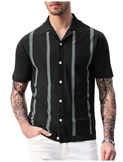 Men's Vintage Striped Polo Shirts Casual Short Sleeve Knitwear