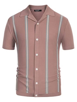 Men's Vintage Striped Polo Shirts Casual Short Sleeve Knitwear