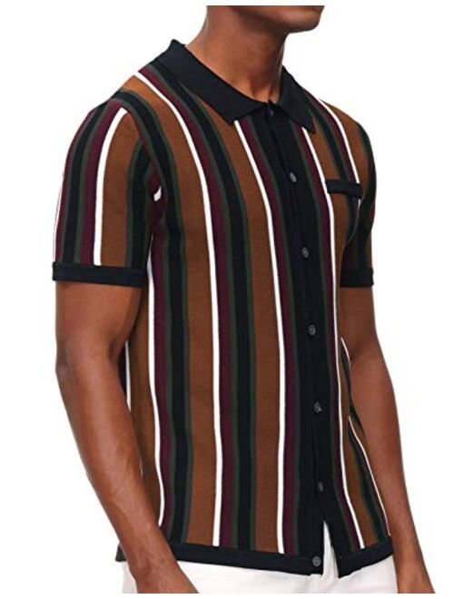 Pj Paul Jones Mens Short Sleeve Knit Shirt Vintage Stripe Lapel Collar Polo Shirt