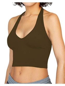 CLOZOZ Crop Tops for Women Halter Tops Going Out Tops V Neck Cropped Tank Tops for Women Sleeveless Backless Trendy Tops