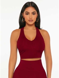 PETITE Ribbed Knit Backless Crop Tank Top