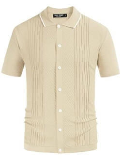 Mens Polo Shirts Vintage Striped Lightweight Knitting Golf Shirts