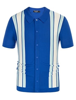 Mens Polo Shirts Vintage Striped Lightweight Knitting Golf Shirts