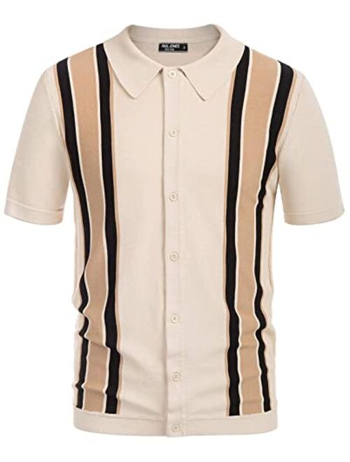 PJ PAUL JONES Mens Polo Shirts Vintage Striped Lightweight Knitting Golf Shirts