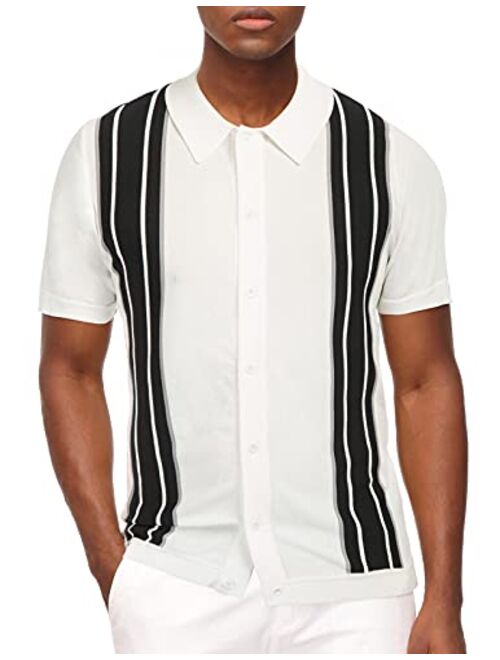 PJ PAUL JONES Mens Polo Shirts Vintage Striped Lightweight Knitting Golf Shirts
