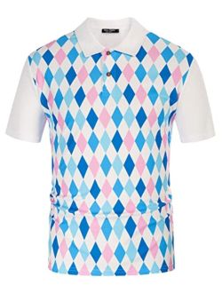 Mens Striped Golf Polo Shirts Classic Fit Short Sleeve T Shirt