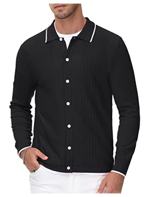 PJ PAUL JONES Mens Button Down Cardigan Sweaters Cable Knit Polo Collar Knitwear